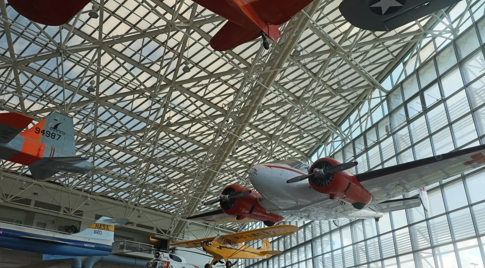 Vintage aircraft suspended in the Museum of Flight's Great Gallery