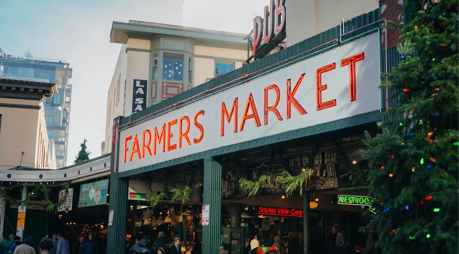 The Farmers Market neon sign at Pike Place Market